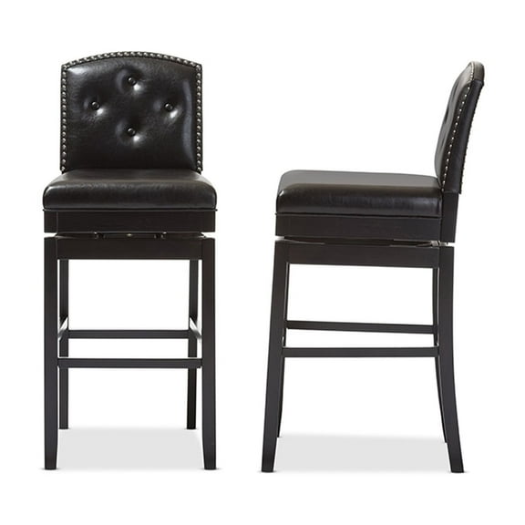 Baxton Studio Ginaro Modern and Contemporary Dark Brown Faux Leather Button-tufted Upholstered Swivel Bar Stool (Set of