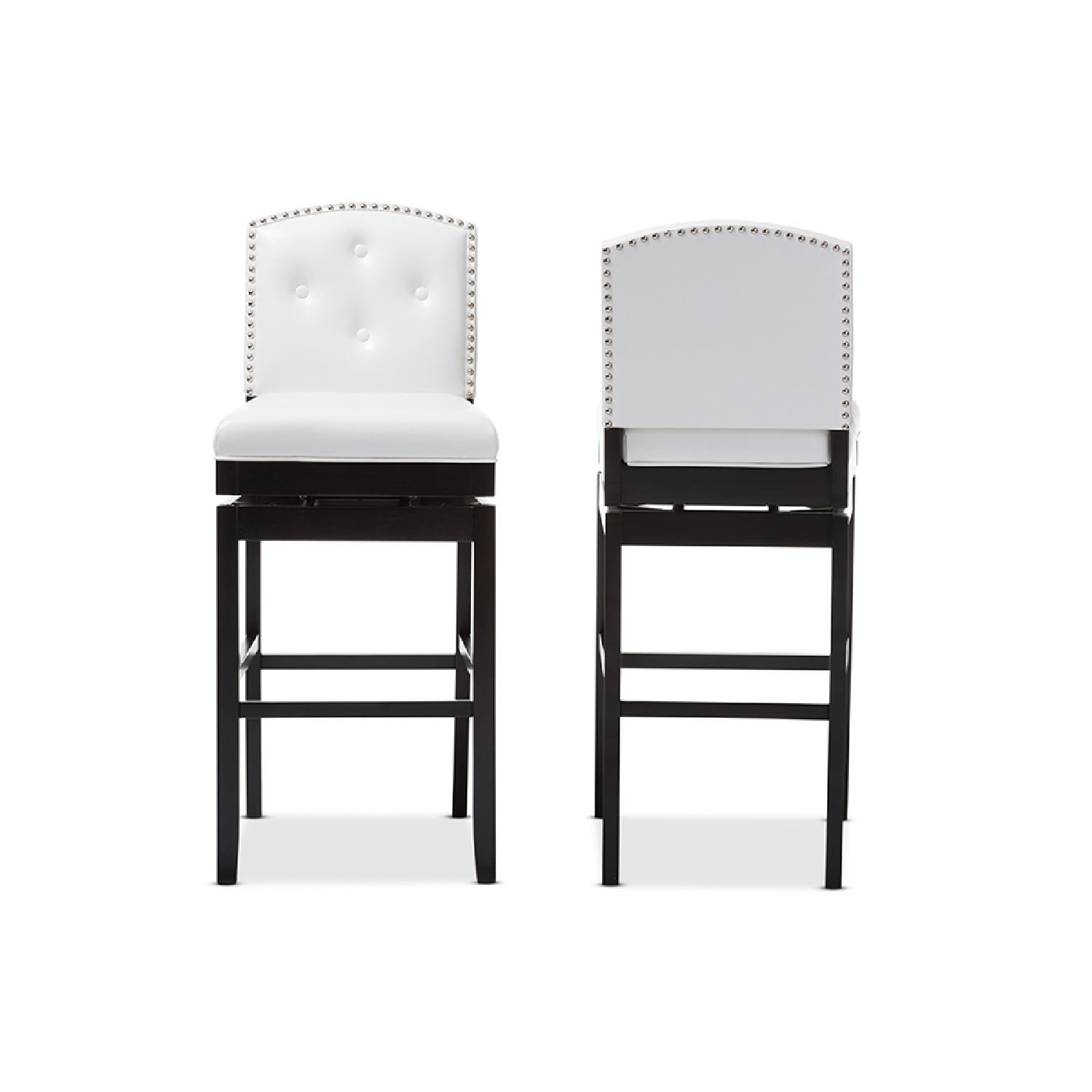 Baxton Studio Ginaro Modern and Contemporary White Faux Leather Button tufted Upholstered Swivel Bar Stool Set of 2