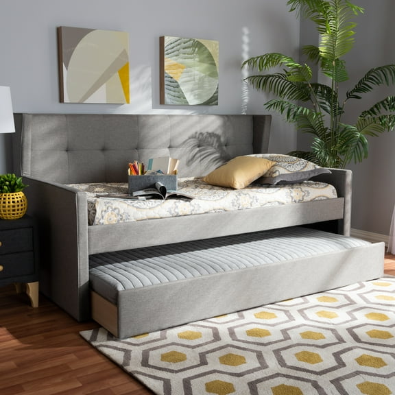 Baxton Studio Giorgia Grey Upholstered Twin Size Daybed with Trundle