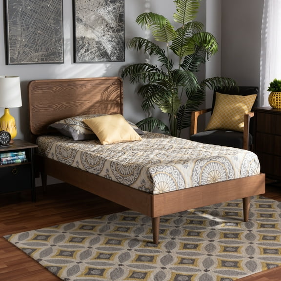 Baxton Studio Gisa Mid-Century Engineered Wood Platform Bed, Twin, Walnut Brown