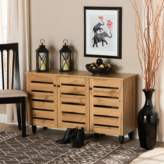 Baxton Studio Gisela Modern and Contemporary Oak Brown Finished Wood 3-Door Shoe Storage Cabinet