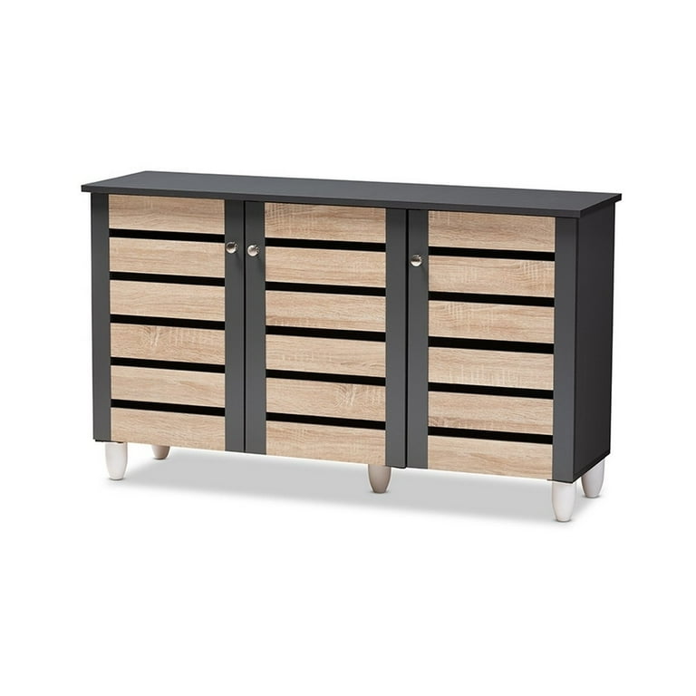 Baxton Studio Gisela Modern and Contemporary Two Tone Oak and Dark Gray 3 Door Shoe Storage Cabinet