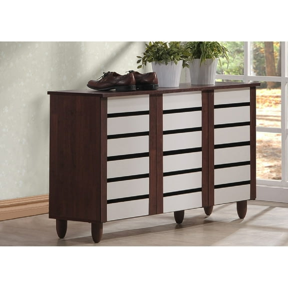 Baxton Studio Gisela Oak and White 2-tone Shoe Cabinet With 3 Doors
