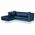 thumbnail image 1 of Baxton Studio Giselle Glam and Luxe Navy Blue Velvet Fabric Upholstered Mirrored Gold Finished Left Facing Sectional Sofa with Chaise, 1 of 14