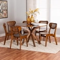 thumbnail image 1 of Baxton Studio Giuliana Mid-Century Modern Walnut Brown Finished Wood and Woven Rattan 7-Piece Dining Set, 1 of 10