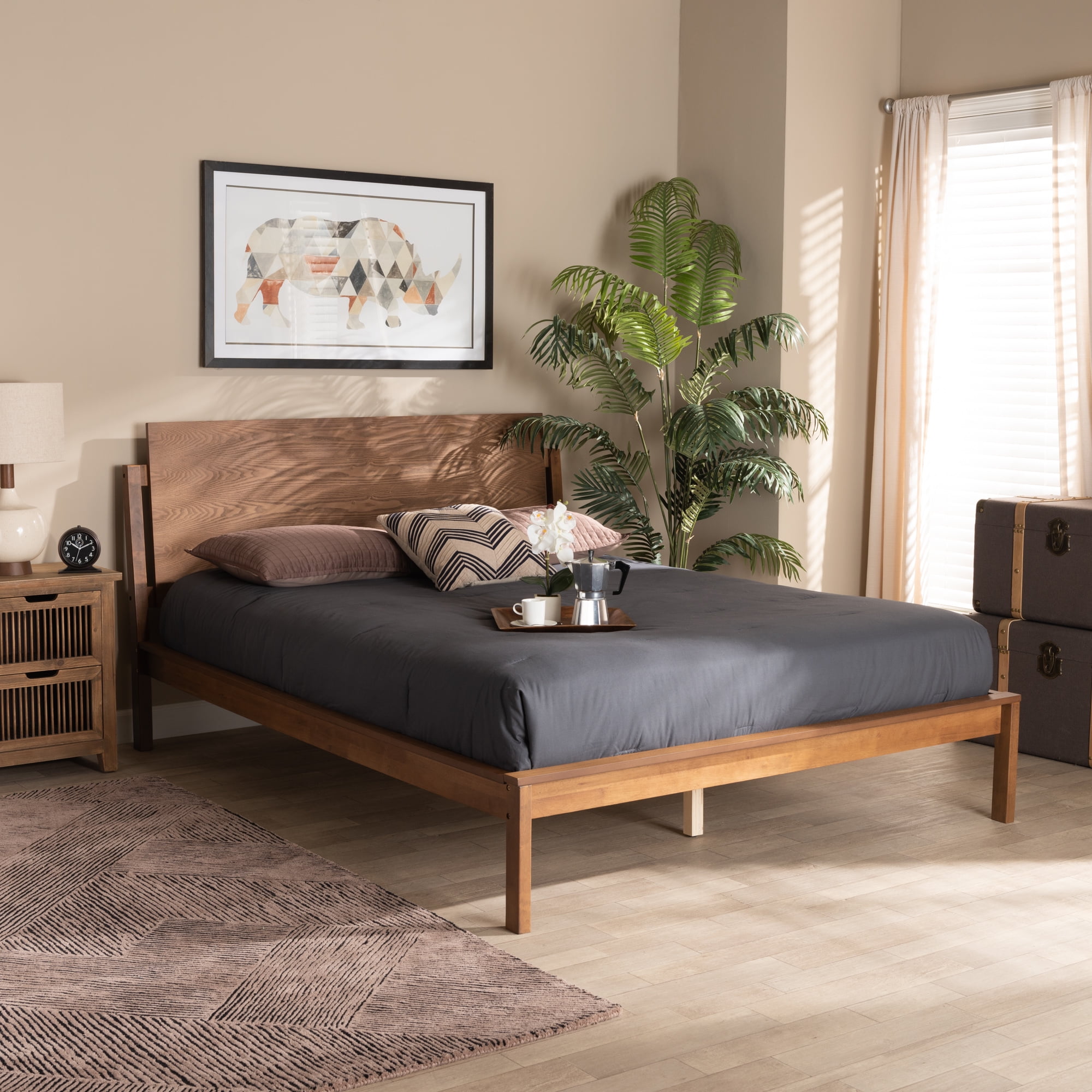 Baxton Studio Giuseppe Contemporary Modern Engineered Wood Back Support Platform Bed Full Walnut Brown