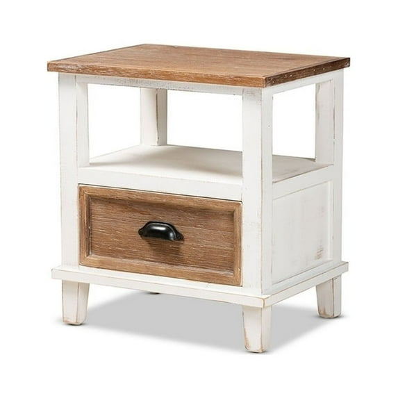 Baxton Studio Glynn Rustic Farmhouse Weathered Two-Tone White and Oak Brown Finished Wood 1-Drawer Nightstand