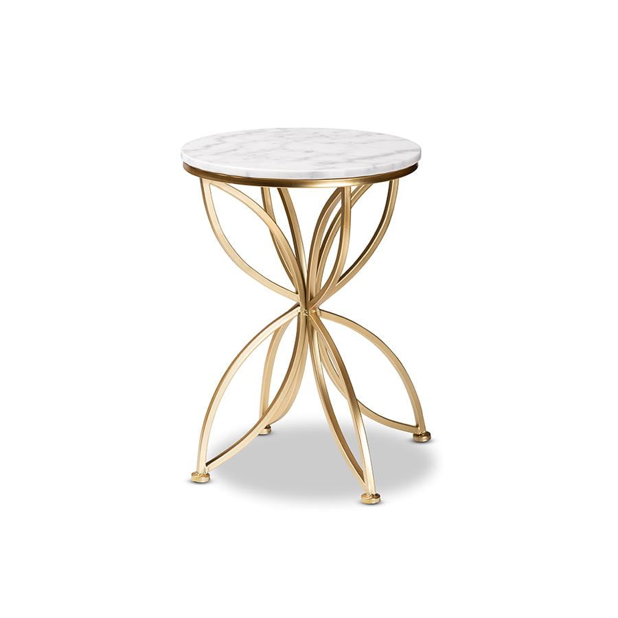 Jaclyn White Marble and Gold Metal Round Accent Table