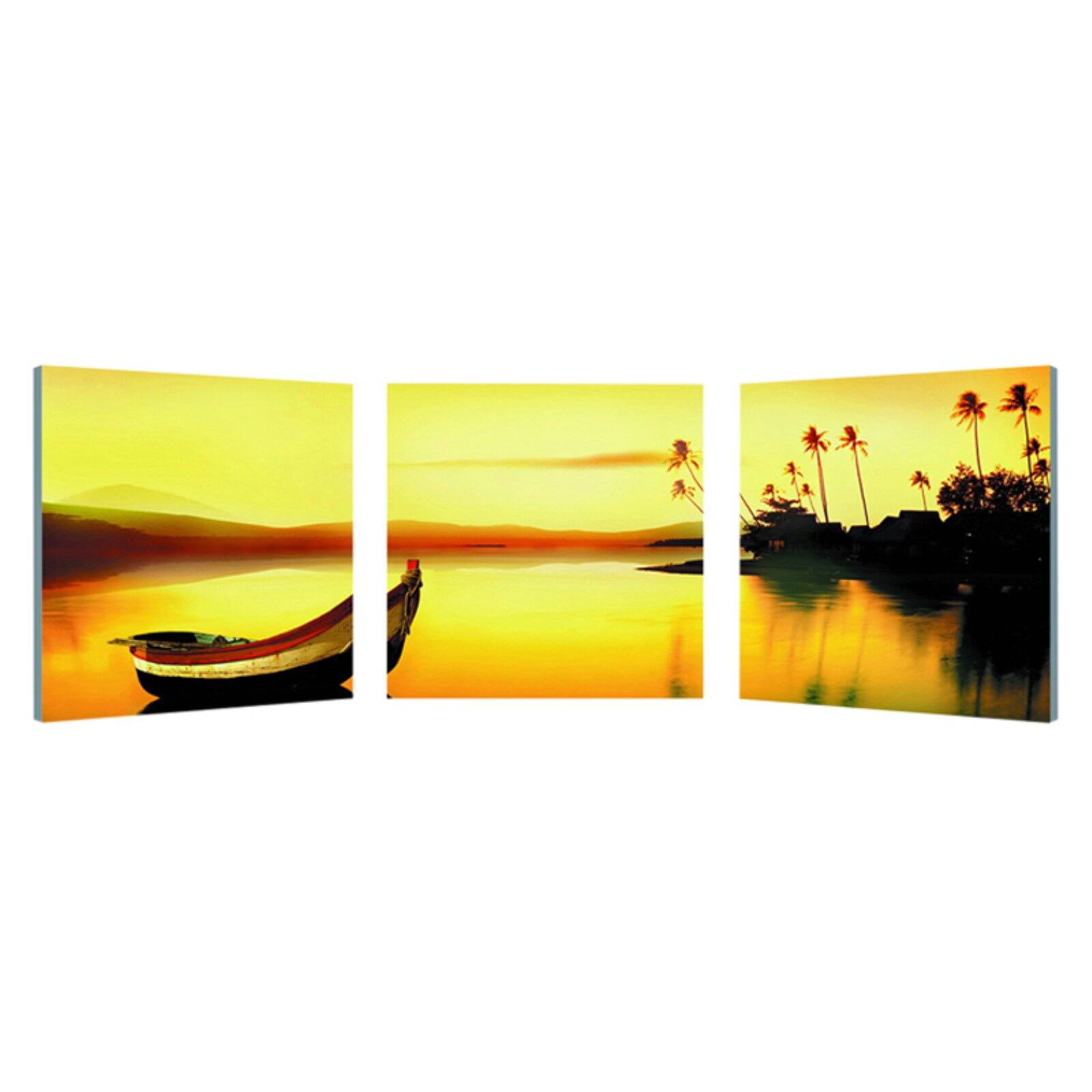 Golden Sunset Triptych Canvas Print with MDF Frame