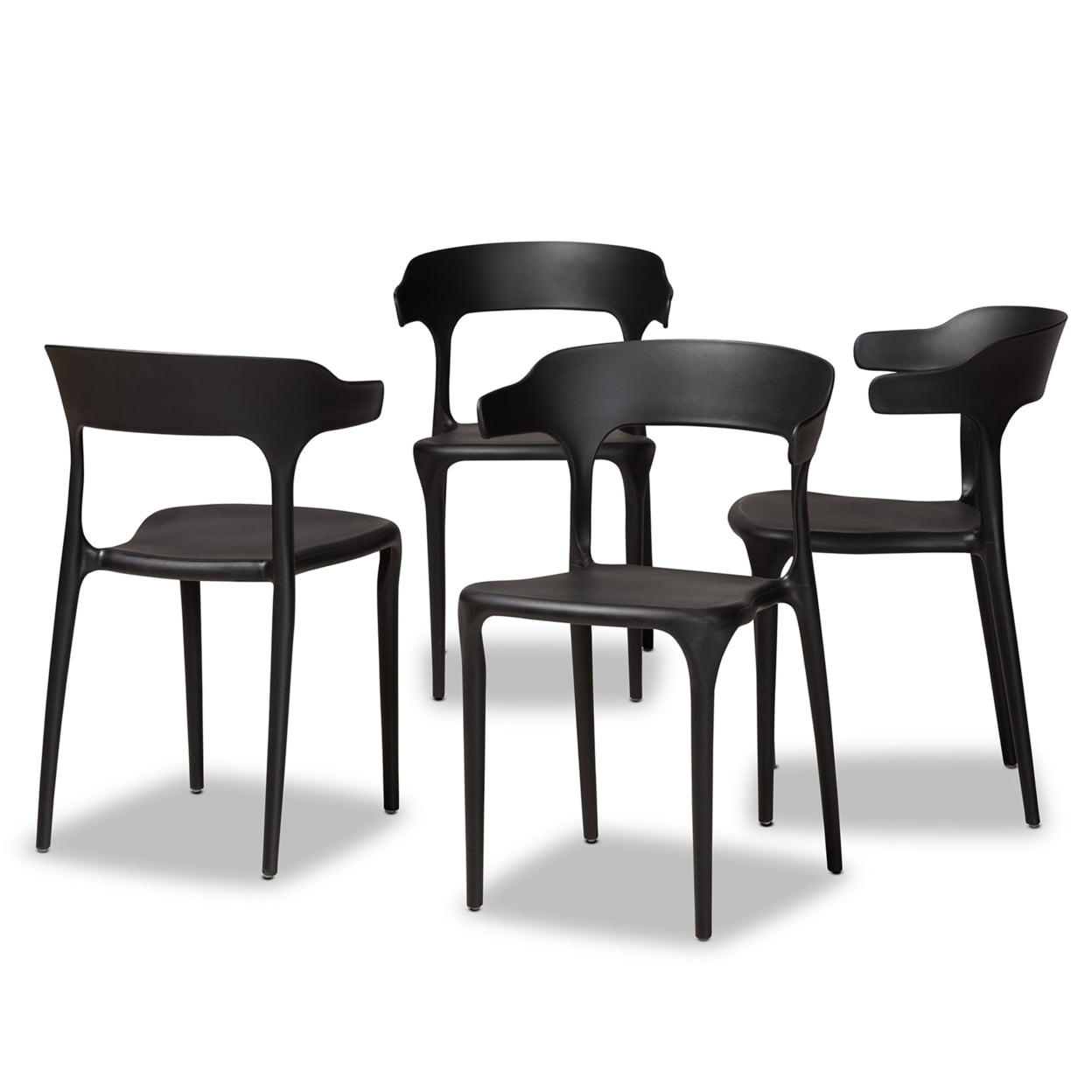 Black Low Plastic Arm Chair with Cane Backrest