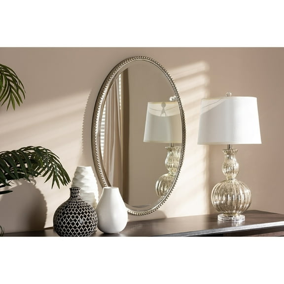 Baxton Studio Graca Modern and Contemporary Antique Silver Finished Oval Accent Wall Mirror,Wholesale Interiors