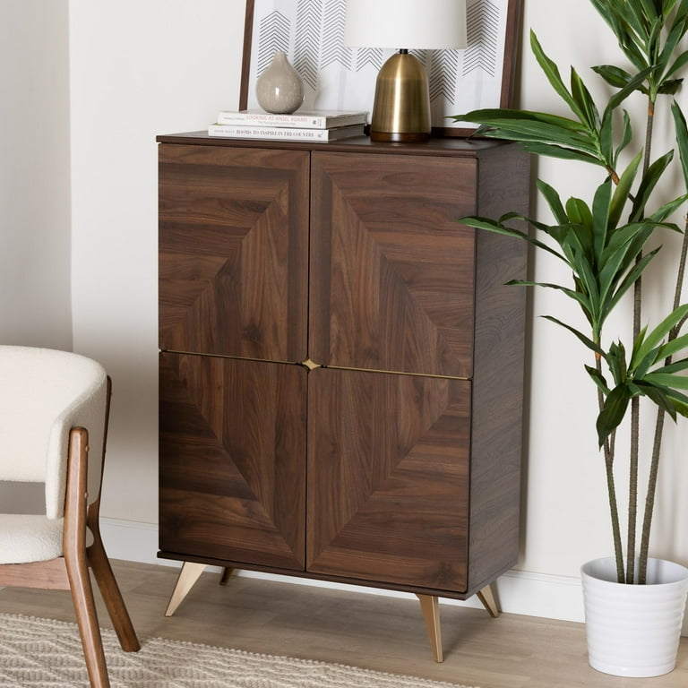 Baxton Studio Mid-Century Modern Shoe Cabinet, Brown, 83.8 Baxton Studio Mid-Century Modern Shoe Cabinet, Brown, 83.8