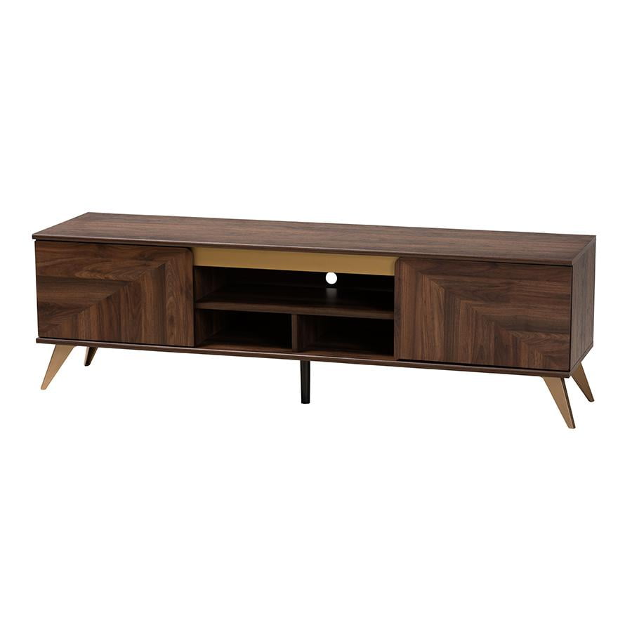 Graceland Walnut Brown Wood TV Stand with Gold Accents