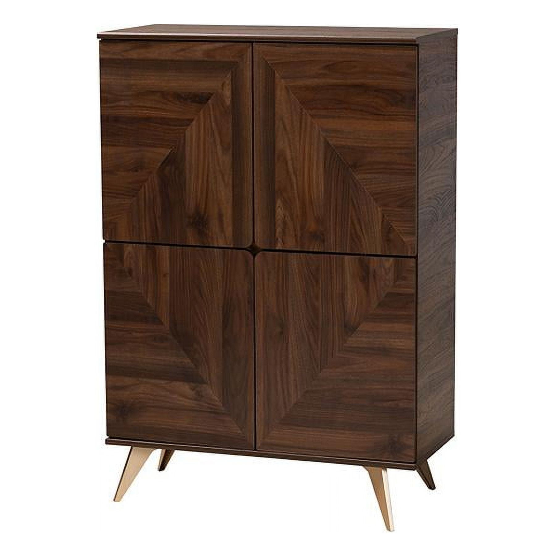 Graceland Walnut Wood Shoe Cabinet with Gold Legs
