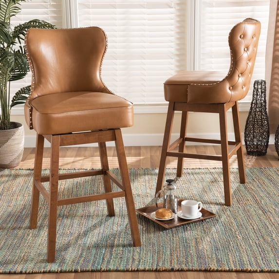 Baxton Studio Gradisca Bar Stool with Swivel, Tan, Set of 2