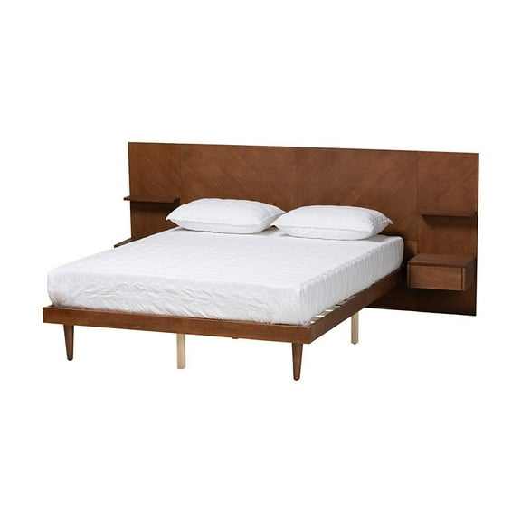 Baxton Studio Walnut Finished Wood Queen Size Platform Storage Bed with Built-In Nightstands