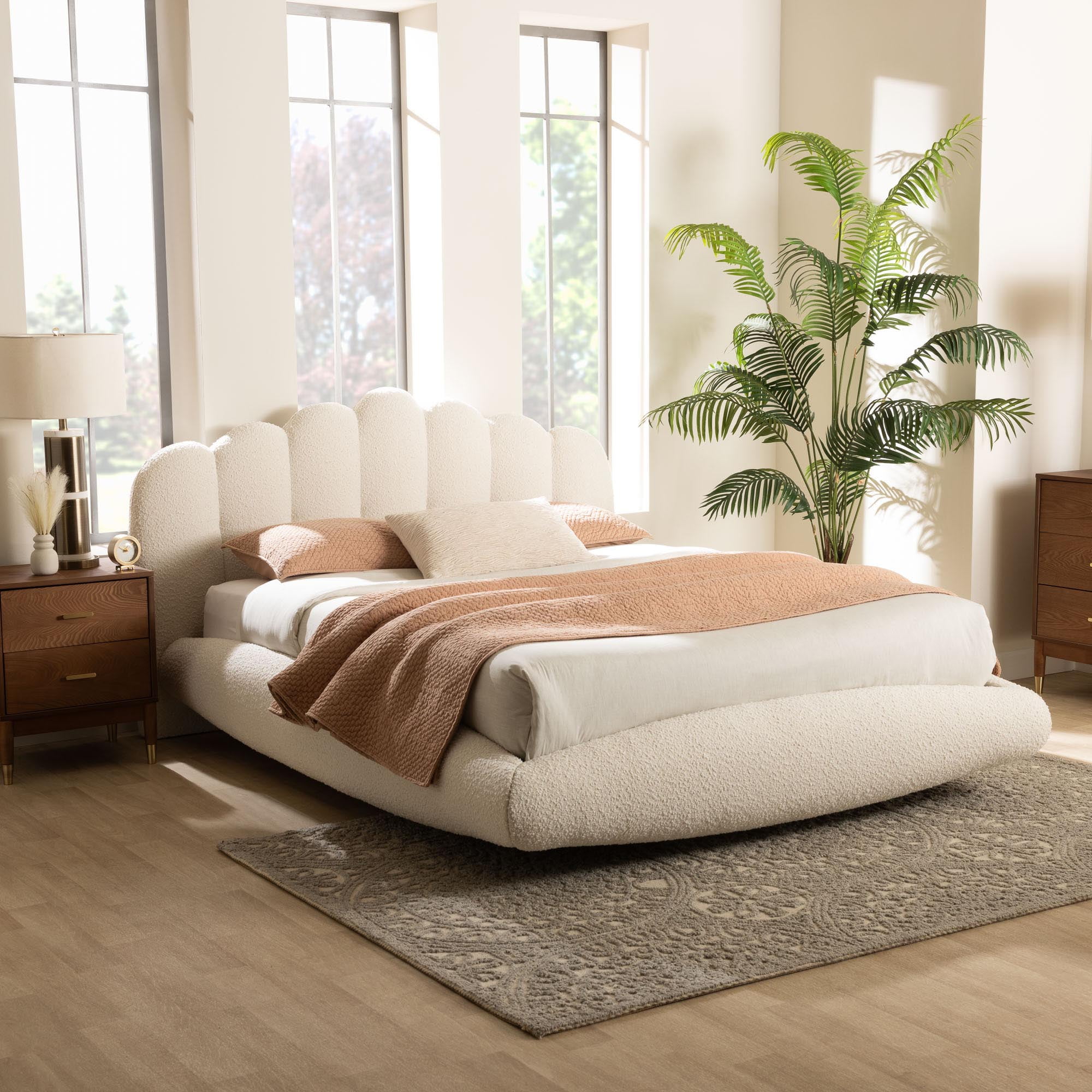 Baxton Studio Grenier Modern Floating Bed, King, Cream