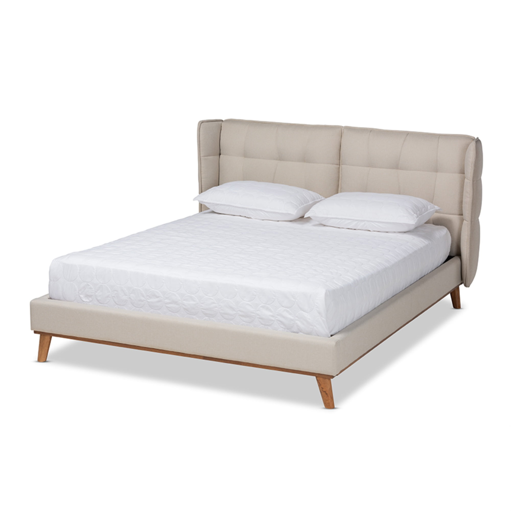 Gretchen King-Size Light Beige Wingback Platform Bed with Tufted Headboard