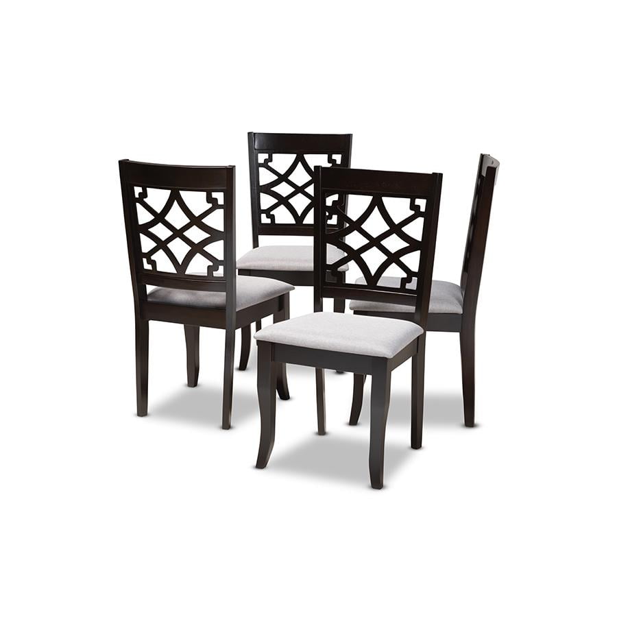Gray Upholstered Oak Wood Dining Chairs with Cut-Out Back, Set of 4