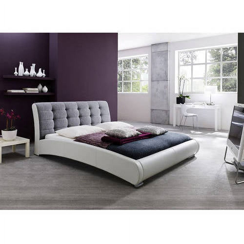 Baxton Studio Guerin Contemporary White Faux Leather Grey Fabric Two Tone Upholstered Grid Tufted Queen-Size Platform Bed Baxton Studio Guerin Contemporary White Faux Leather Grey Fabric Two Tone Upholstered Grid Tufted Queen-Size Platform Bed