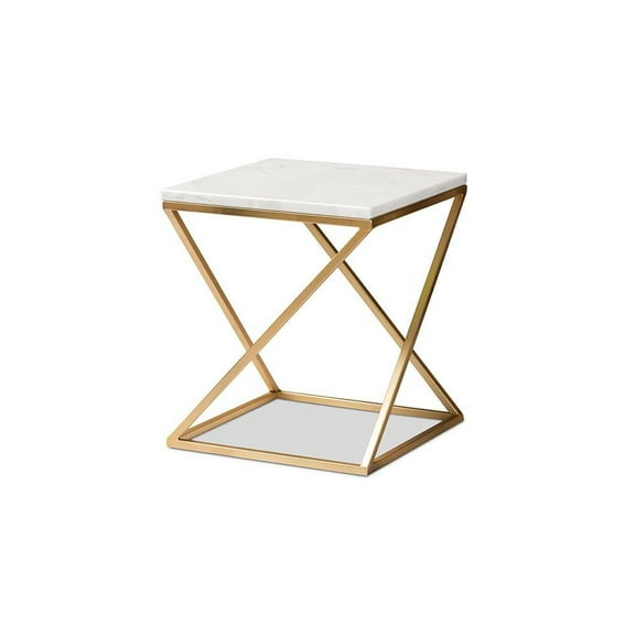 Baxton Studio Gold Finished Metal End Table with Marble Tabletop
