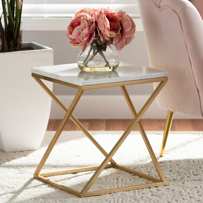 Baxton Studio Hadley Modern and Contemporary Gold Finished Metal End Table  with Marble Tabletop