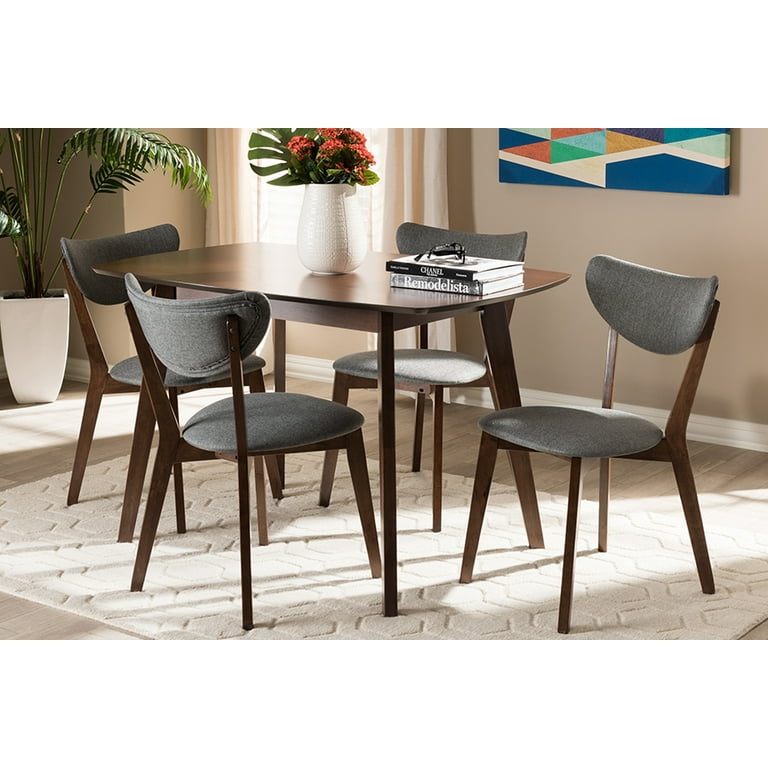 Baxton Studio Hadrea Mid century Modern Walnut Finished Dark Grey Fabric Upholstered 5 Piece Dining Set