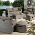 thumbnail image 1 of Baxton Studio Haina Modern and Contemporary Grey Fabric Upholstered and Grey Finished Synthetic Rattan 6-Piece Patio Set, 1 of 8