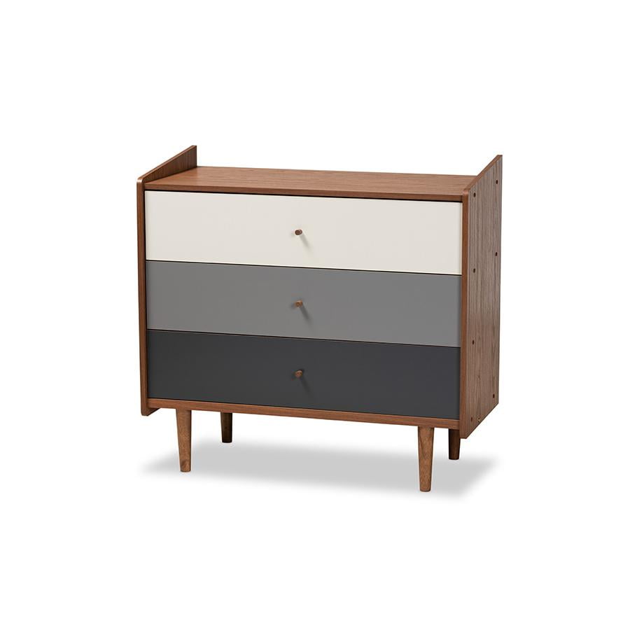 Halden Mid-Century Walnut and Gray 3-Drawer Chest