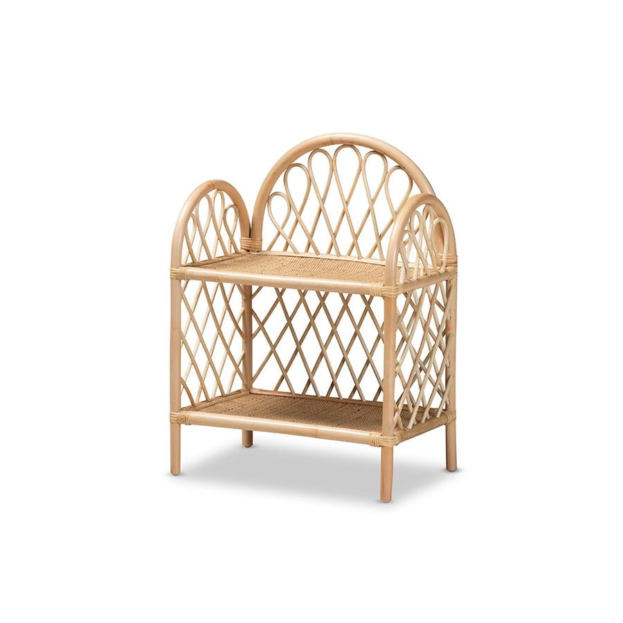 Bohemian Natural Brown Rattan 2-Tier Display Shelf