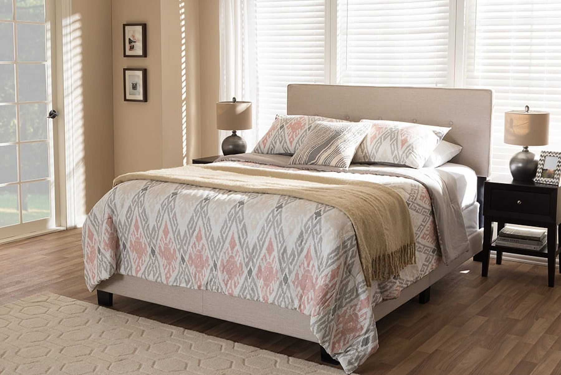 Baxton Studio Hampton Light Beige Fabric Upholstered King Size Bed