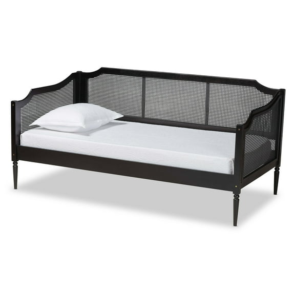 Baxton Studio Hancock Mid-Century Modern Charcoal Finished Wood and Synthetic Rattan Twin Size Daybed,Wholesale