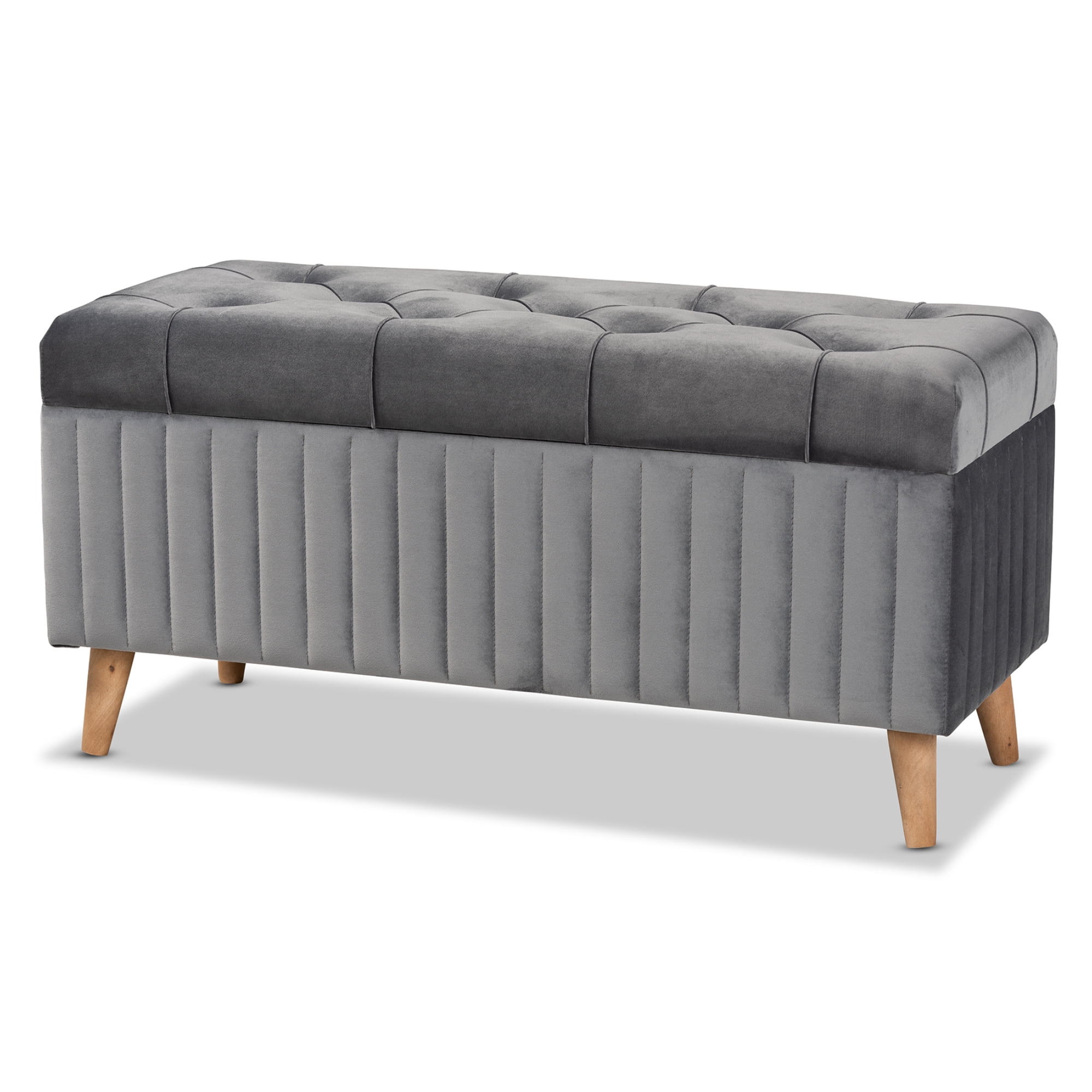 Hanley Grey Velvet Upholstered Wood Storage Ottoman