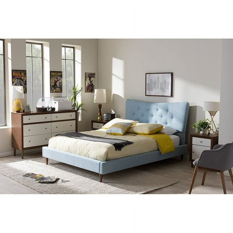 Baxton Studio Hannah Mid-Century Modern Sky Blue Fabric Queen Size Platform Bed Baxton Studio Hannah Mid-Century Modern Sky Blue Fabric Queen Size Platform Bed