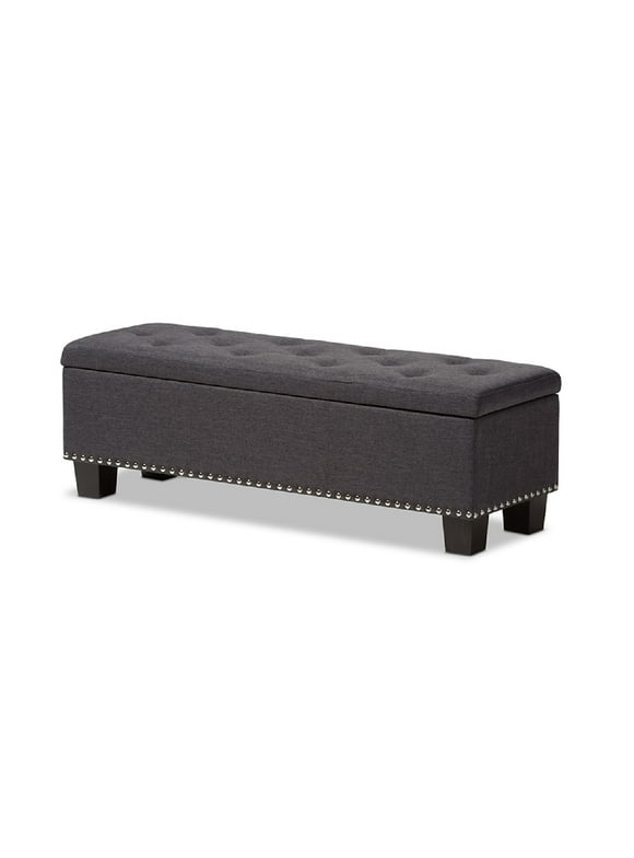 Baxton Studio Hannah Modern and Contemporary Dark Grey Fabric Upholstered Button-Tufting Storage Ottoman Bench