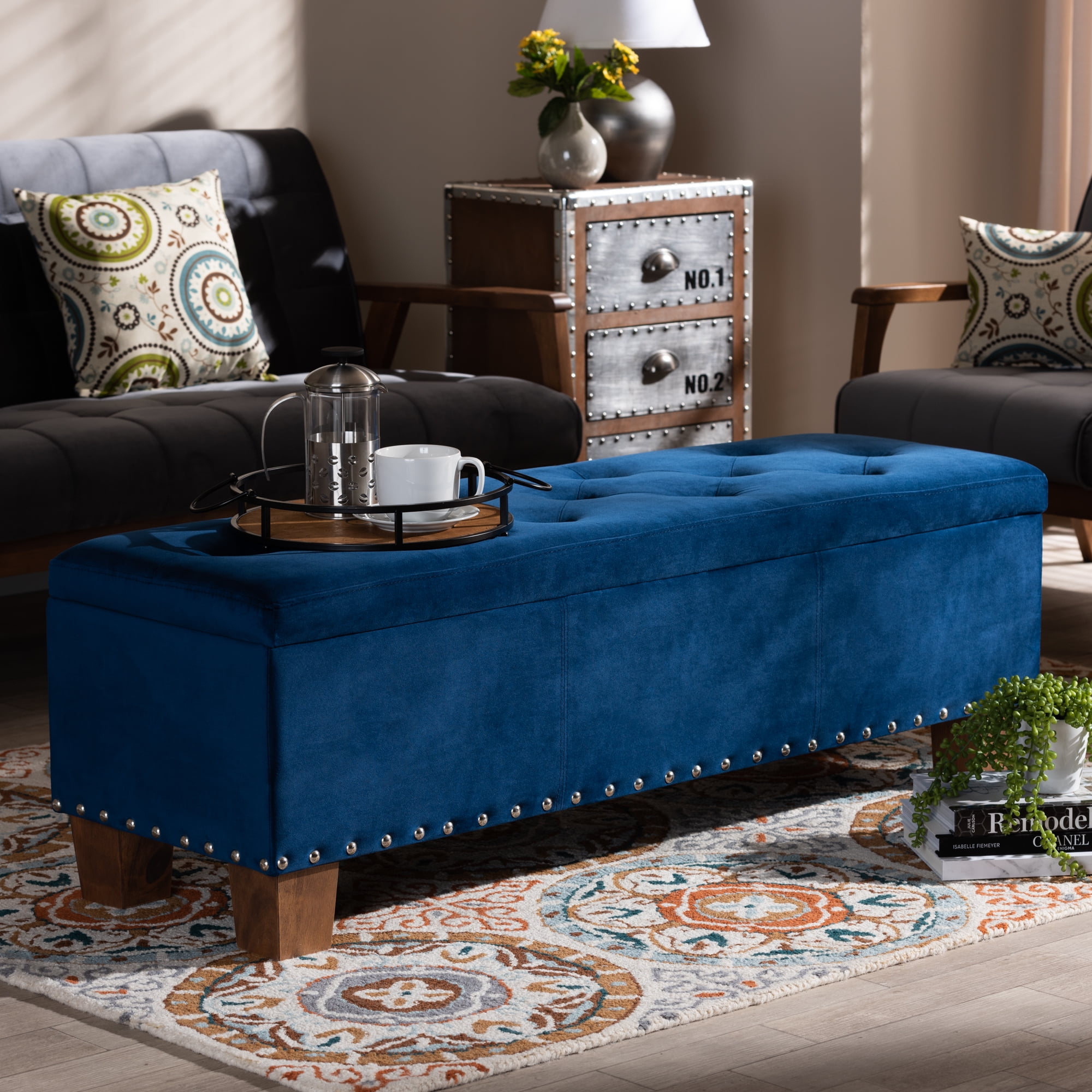 Baxton Studio Hannah Blue Velvet Upho...