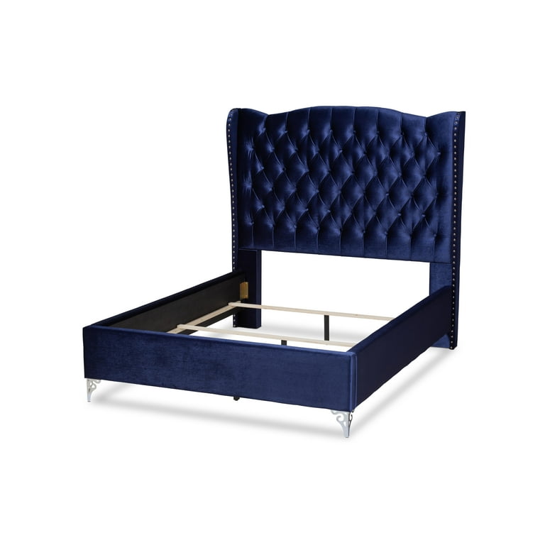 Baxton Studio Hanne Glam and Luxe Purple Blue Velvet Fabric Upholstered King Size Wingback Bed Baxton Studio Hanne Glam and Luxe Purple Blue Velvet Fabric Upholstered King Size Wingback Bed