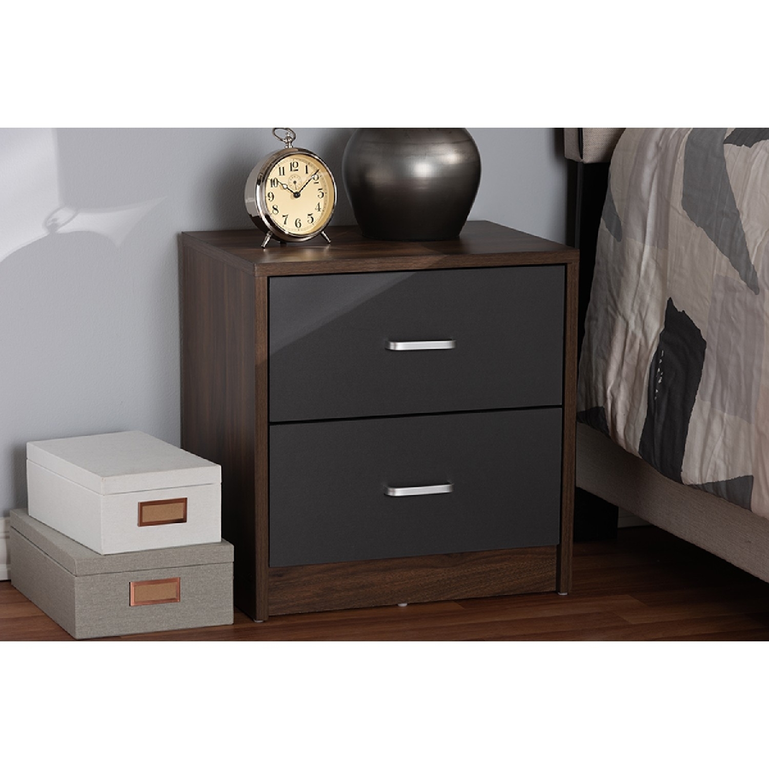 Baxton Studio Hansel Modern and Contemporary 2-Drawer Dark Brown and Dark Grey Finished Nightstand - image 1 of 7