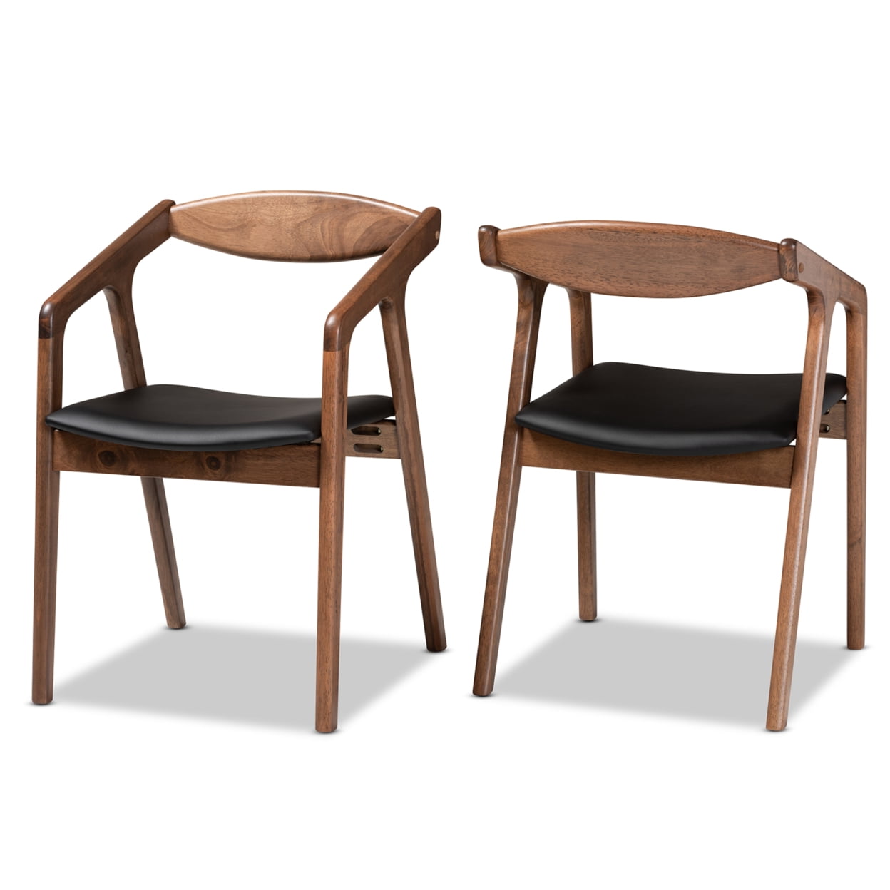 Harland Mid-Century Modern Black Faux Leather & Walnut Arm Chair