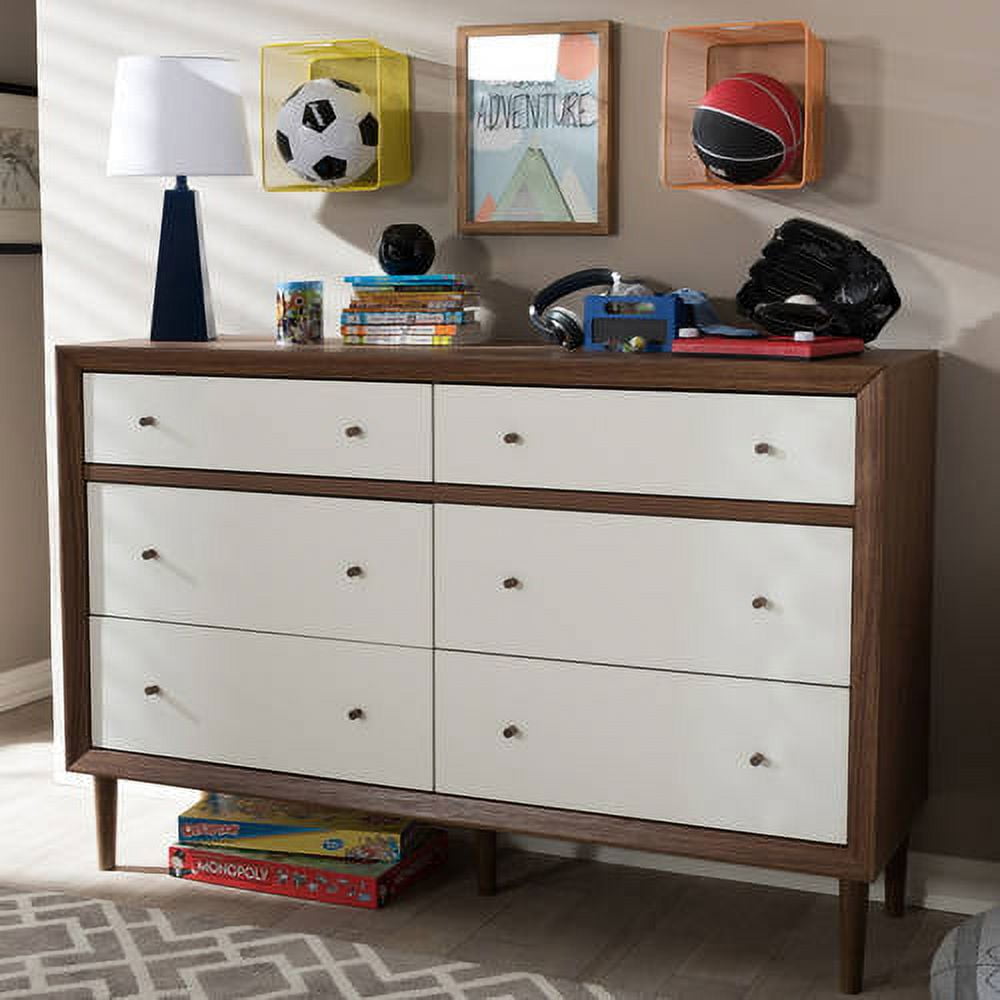 Baxton Studio Harlow Mid-century Modern Scandinavian Style White and Walnut Wood 6-drawer Storage Dresser Baxton Studio Harlow Mid-century Modern Scandinavian Style White and Walnut Wood 6-drawer Storage Dresser