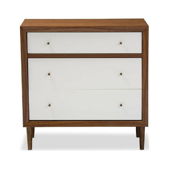 Baxton Studio Harlow Mid-century Modern Scandinavian Style White and Walnut Wood 3-drawer Chest