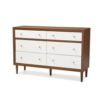 Baxton Studio Harlow Mid-century Modern Scandinavian Style White and Walnut Wood 6-drawer Storage Dresser
