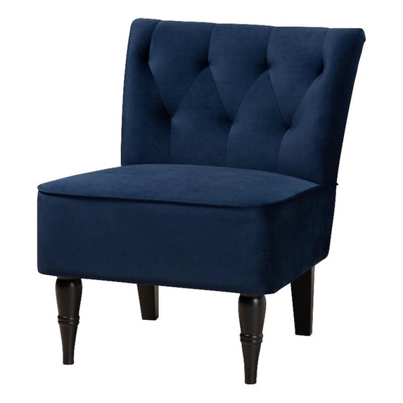 Baxton Studio Harmon Modern and Contemporary Transitional Navy Blue Velvet Fabric Upholstered and Walnut Brown Finished