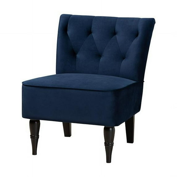Baxton Studio Harmon Modern and Contemporary Transitional Navy Blue Velvet Fabric Upholstered and Walnut Brown Finished