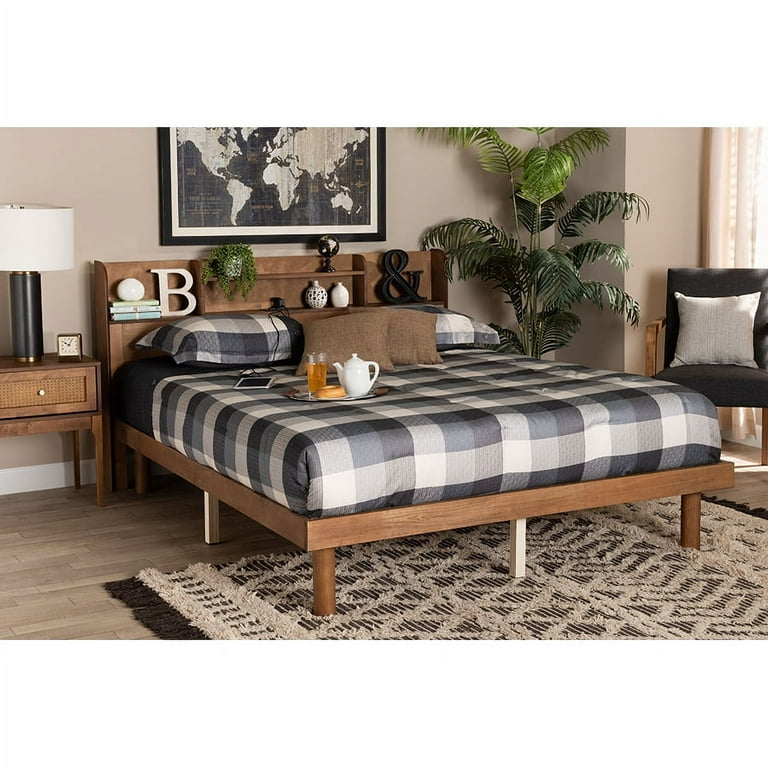 Baxton Studio Harper Mid-Century Modern Transitional Walnut Brown Finished Wood Queen Size Platform Bed with Charging Station Baxton Studio Harper Mid-Century Modern Transitional Walnut Brown Finished Wood Queen Size Platform Bed with Charging Station