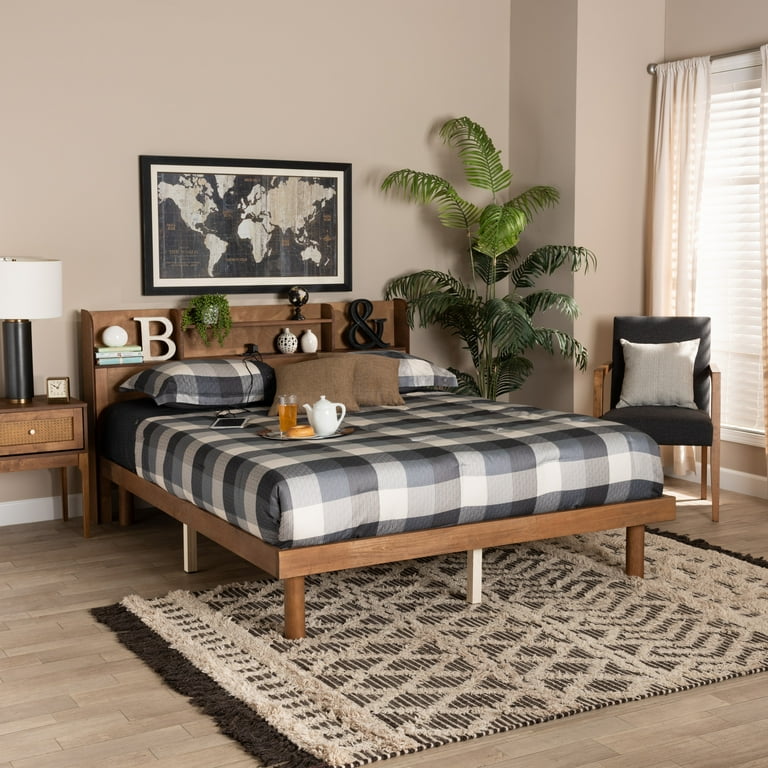 Baxton Studio Harper Mid-Century Modern Transitional Walnut Brown Finished Wood Queen Size Platform Bed with Charging Station Baxton Studio Harper Mid-Century Modern Transitional Walnut Brown Finished Wood Queen Size Platform Bed with Charging Station