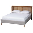 thumbnail image 1 of Baxton Studio Harrell Gray Velvet and Woven Rattan Wood Queen Size Bed, 1 of 6
