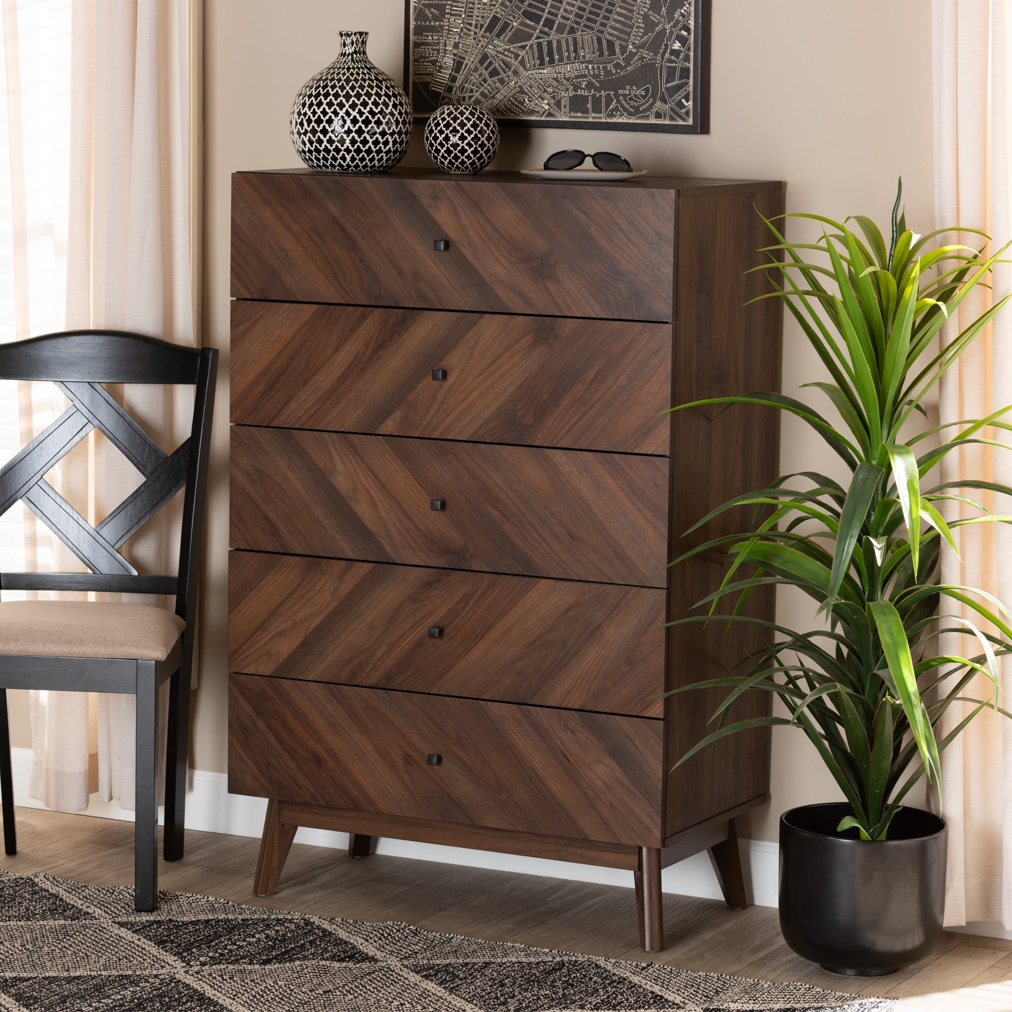 Baxton Studio Hartman Mid Century Modern Walnut Brown Finished