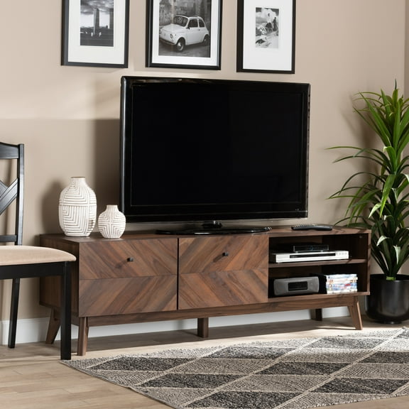 Baxton Studio Hartman Mid-Century Modern Walnut Brown Finished Wood TV Stand