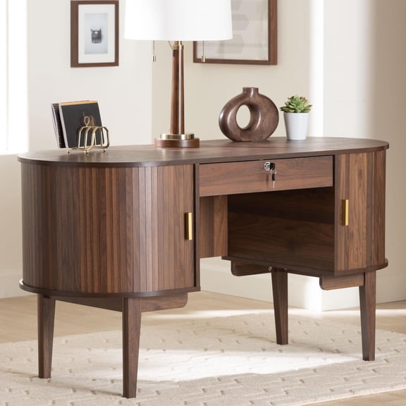 Baxton Studio Hayes Mid-Century Writing Desk, Walnut Brown